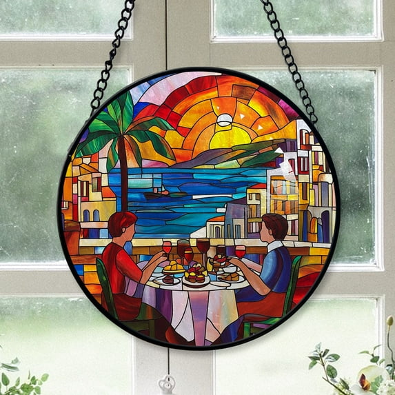 Cute Christmas Gift - Beach Christmas Stained Glass Hanging Ornament - Bright Xmas Tree Decoration, Perfect Holiday Gift for Family & Friends