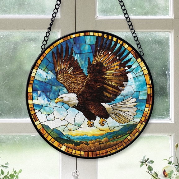 Cute Christmas Gift - Blue Sky Eagle Flying Bird Stained Glass Hanging Ornament - Spirit Xmas Tree Decoration, Holiday Gift for Mom, Dad, Friends, Family