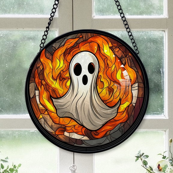 Cute Christmas Gift - Halloween White Ghost Spooky Starry Sky Christmas Stained Glass Hanging Ornament - Heirloom Holiday Tree Decor, Ideal Gift for Mom, Dad, Friends, Family 2025