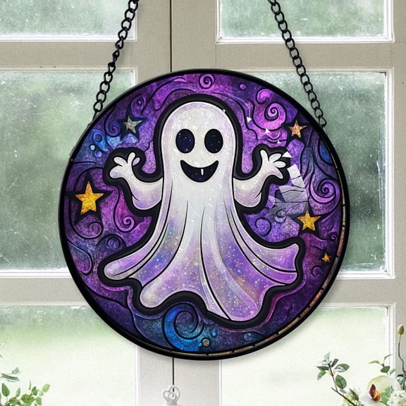 Cute Christmas Gift - Halloween White Star Ghost Purple Starry Sky Spookys Christmas Stained Glass Hanging Ornament - Heirloom Holiday Tree Decor, Ideal Gift for Mom, Dad, Friends, Family 2025