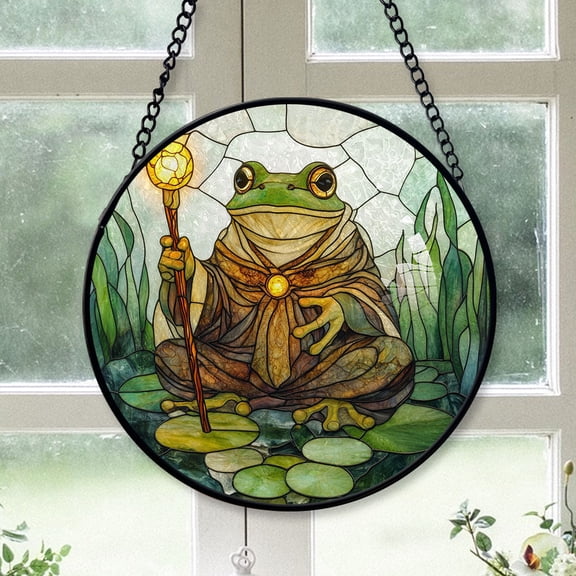 Cute Christmas Gift - Mystic Spellcaster Frog Christmas Stained Glass Hanging Ornament - Classic Xmas Tree Decor, White Elephant & Holiday Gift for Mom, Dad, Friends, Family