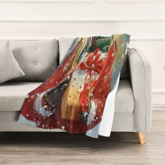 Cute Christmas Girl Holding Gifts Throw Blanket 60" x 90" Soft and Warm Blankets for Couch Sofa and Bed