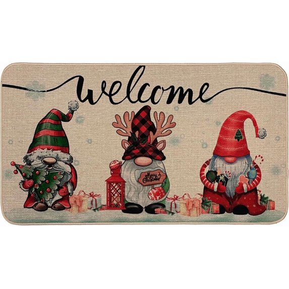 Cute Christmas Gnomes Welcome Door Mats,Merry Christmas Decorative Doormat for Front Door, Winter Xmas Non-Slip Floor Mat for Indoor Outdoor 17 x 30 Inch