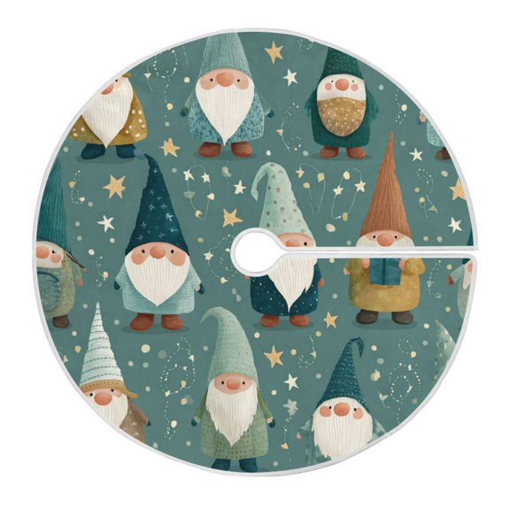 Cute Christmas Gnomes with Stars Presents Christmas Tree Skirt Opening Design Floor Mat Holiday Decor 35 inch