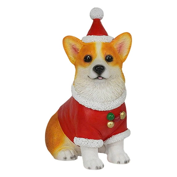 Cute Christmas Hat Dog Figurines, Resin Decorations of Corgi Bichon Labrador, Holiday Tabletop Decor for Dog Lovers(A)