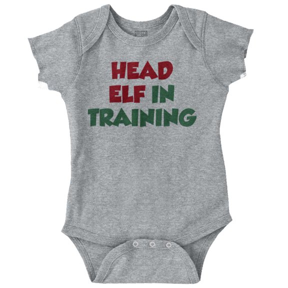 Cute Christmas Head Elf In Training Romper Boys or Girls Infant Baby Brisco Brands 24M