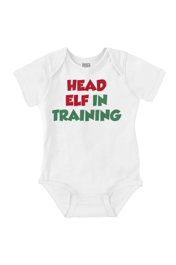 Cute Christmas Head Elf In Training Romper Boys or Girls Infant Baby Brisco Brands 24M