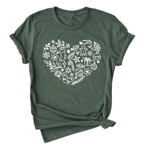 Cute Christmas Heart T-Shirt – Holiday Graphic Tee for Women, Men, Youth, Toddler, Baby – Family Matching Short Sleeve Shirt