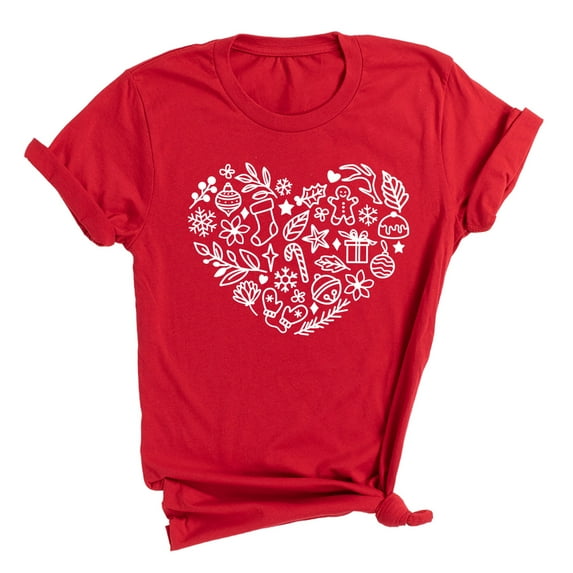 Cute Christmas Heart T-Shirt – Holiday Graphic Tee for Women, Men, Youth, Toddler, Baby – Family Matching Short Sleeve Shirt