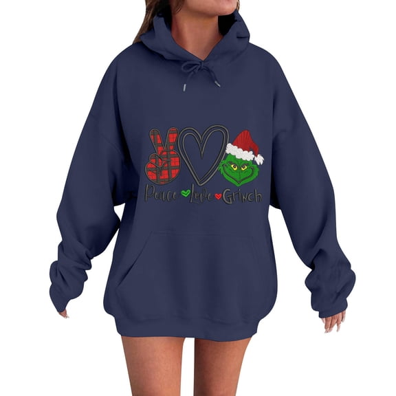 Cute Christmas Hoodie Christmas Sweatshirts Graphic Vintage Xmas Long Sleeve Pullover Navy XXXL