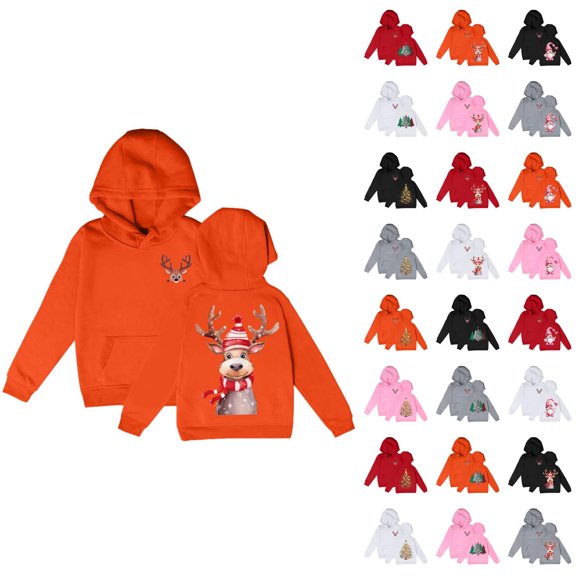 Cute Christmas Hoodies for Girl 2025 Long Sleeve Holiday Graphic Hooded Sweatshirt with Pockets Kids Pullover Tops