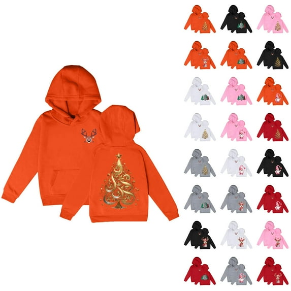 Cute Christmas Hoodies for Girl Holiday Long Sleeve Graphic Hooded Sweatshirt with Pockets Kids Pullover Tops
