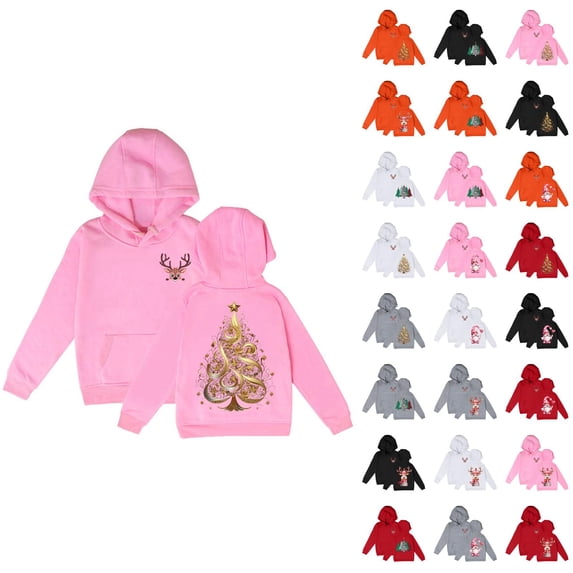 Cute Christmas Hoodies for Girl Holiday Long Sleeve Graphic Hooded Sweatshirt with Pockets Kids Pullover Tops