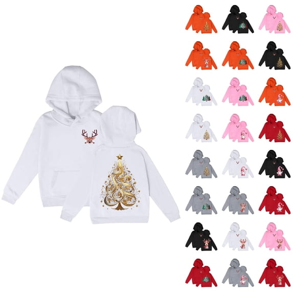 Cute Christmas Hoodies for Girl Holiday Long Sleeve Graphic Hooded Sweatshirt with Pockets Kids Pullover Tops