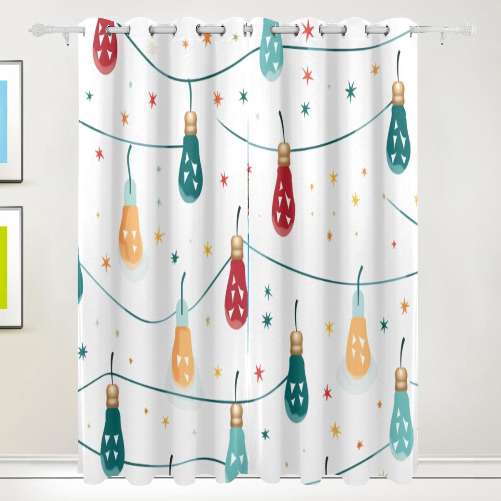 Cute Christmas Lamp Light Post Black Out Curtains 72 Inch Length Curtains for Sliding Glass Doors Bedroom Living Room 2 Pack