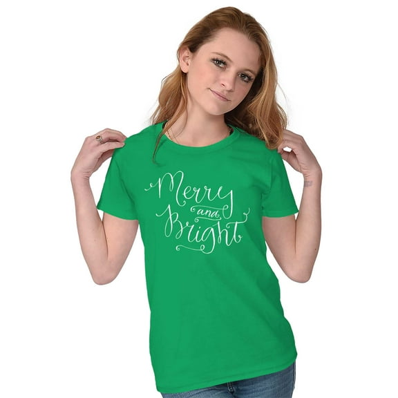 Cute Christmas Merry and Bright Womens Fitted Plus Size Graphic Tee Brisco Brands 2X