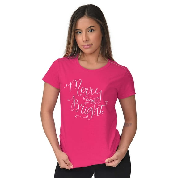Cute Christmas Merry and Bright Womens Slim Fit Graphic Tee Brisco Brands L