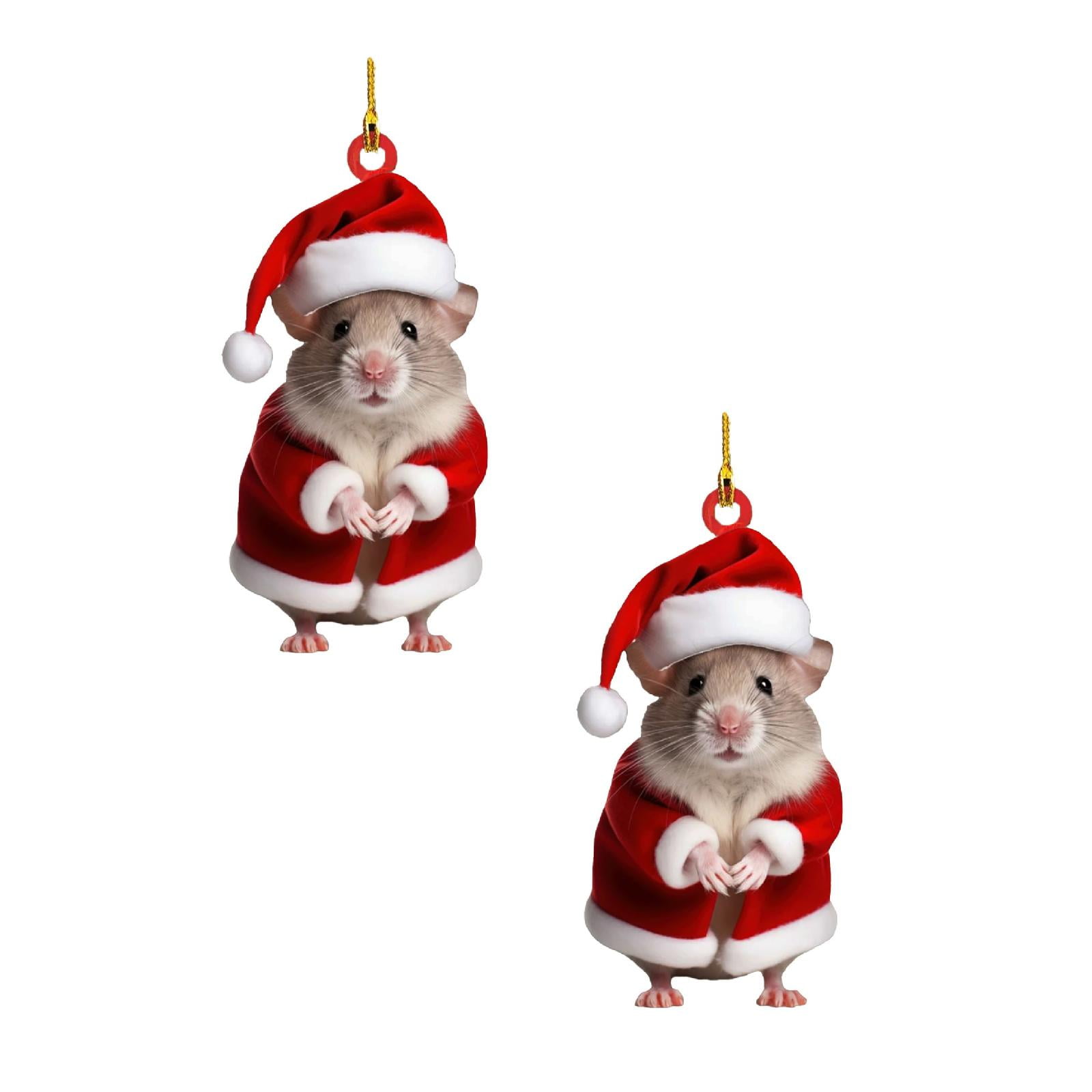 Cute Christmas Mouse Decorations,2D Flat Acrylic Hanging Christmas Tree Ornaments,Xmas Keepsake Pendant for Pet Lovers,Car Rear View Mirror Accessories,Xmas,Acrylic Mouse Pendant(2Pc)