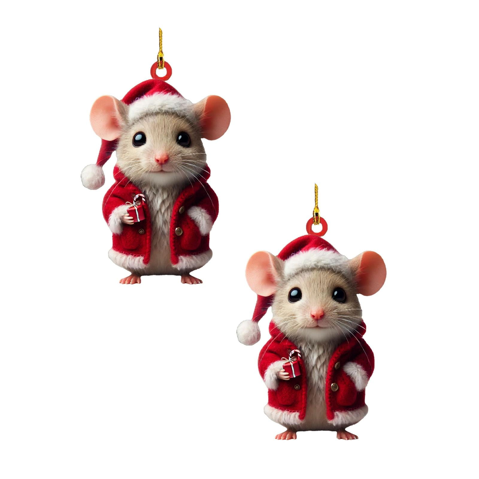 Cute Christmas Mouse Decorations,2D Flat Acrylic Hanging Christmas Tree Ornaments,Xmas Keepsake Pendant for Pet Lovers,Car Rear View Mirror Accessories,Xmas,Acrylic Mouse Pendant(2Pc)