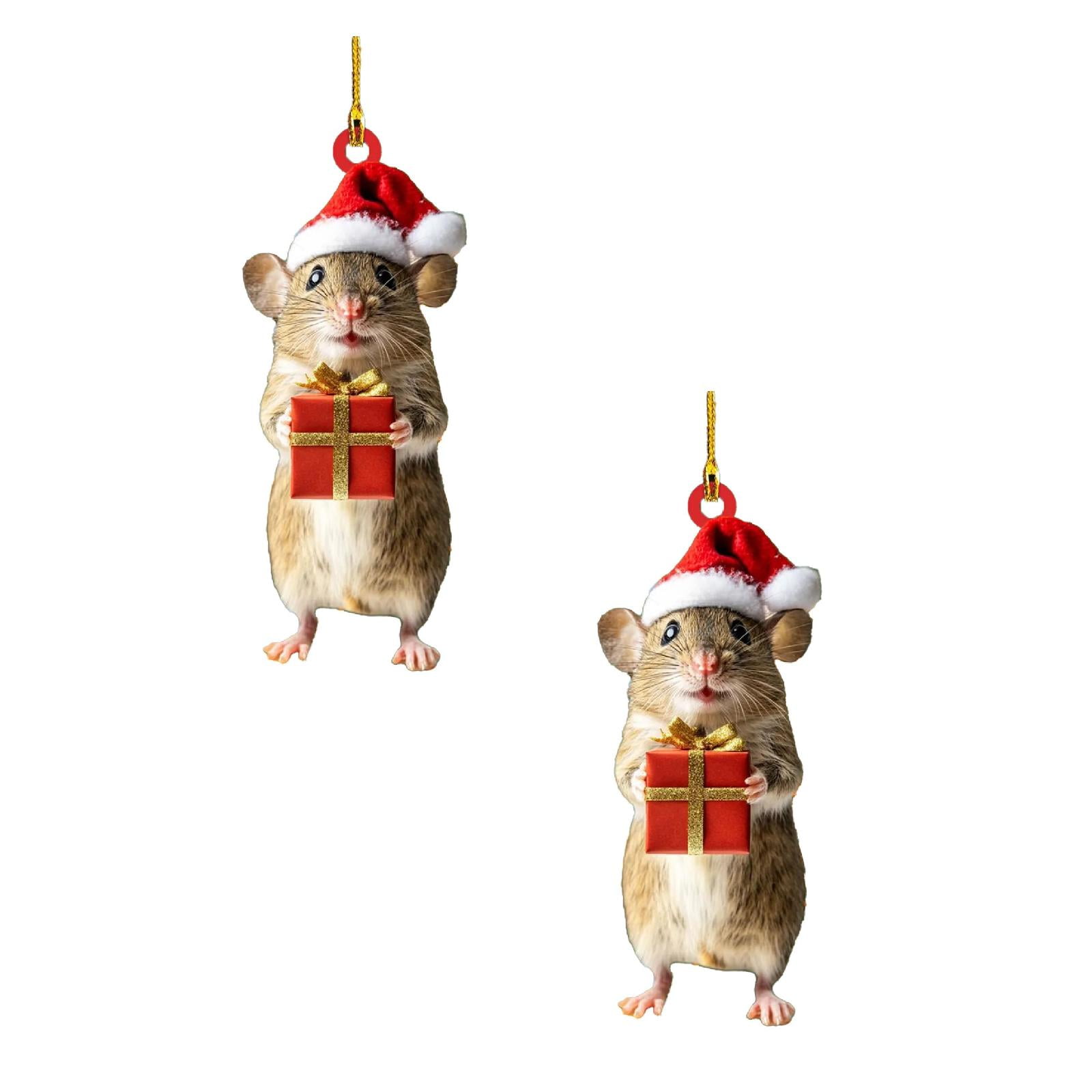 Cute Christmas Mouse Decorations,2D Flat Acrylic Hanging Christmas Tree Ornaments,Xmas Keepsake Pendant for Pet Lovers,Car Rear View Mirror Accessories,Xmas,Acrylic Mouse Pendant(2Pc)