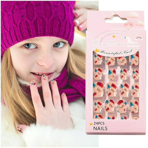 Cute Christmas Nail Stickers for Kids 24pc Wearable Nail for Children's and Festive Manicures 24PCS