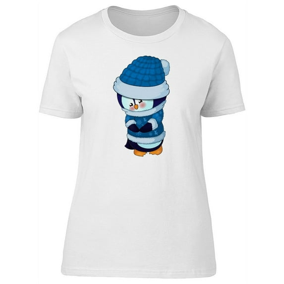 Cute Christmas Penguin Blue Hat T-Shirt Women -Image by Shutterstock, Female Small