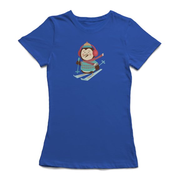 Cute Christmas Penguin Skiing Picture Women's Royal Blue T-shirt