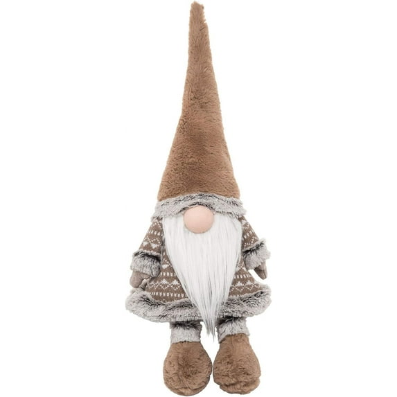 Cute Christmas Plush Taupe Gnome Doorstop with Weighted Bottom Xmas Festive Winter Holidays Living Room Entryway Doorway Door Stop ation Beige