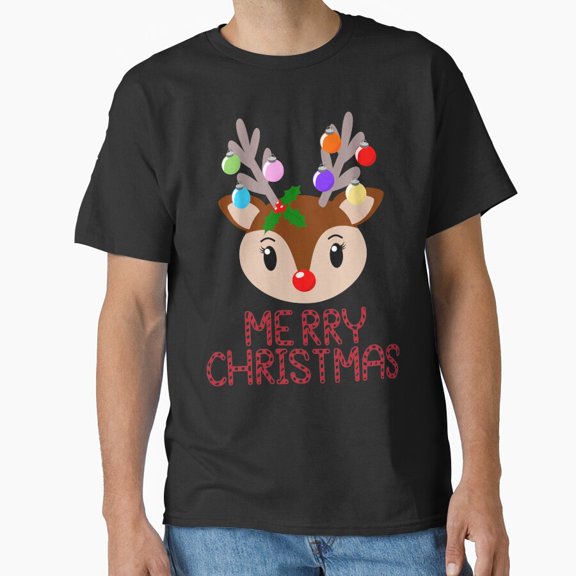 Cute Christmas Reindeer Pattern Funny Holiday Animal Festive Art Unisex T-Shirt, for men & women, up to size 5XL