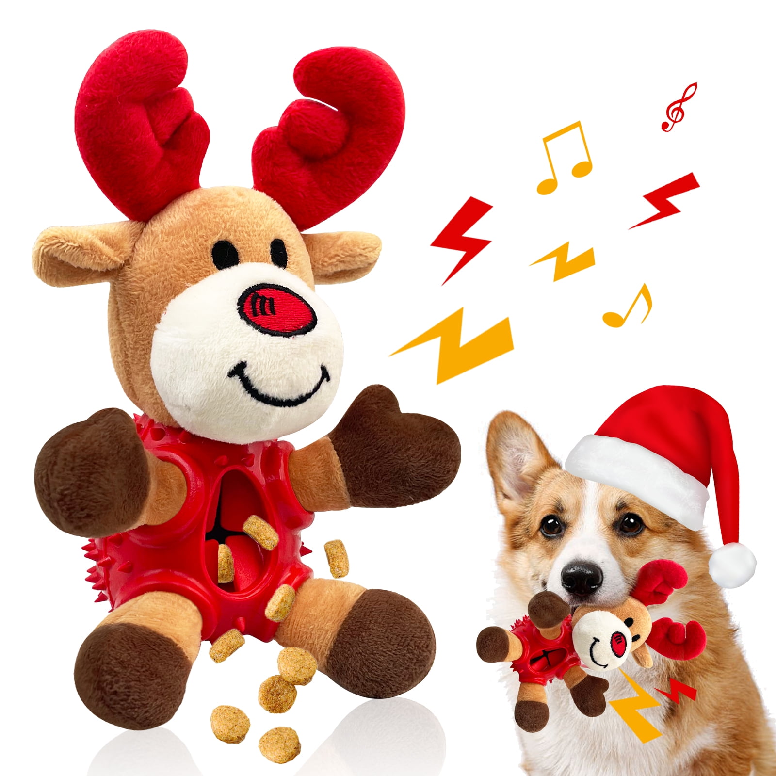 Cute Christmas Reindeer Squeaky Dog Toys, Interactive Durable Plush Dog