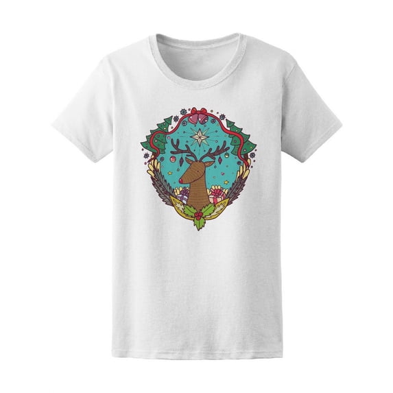 Cute Christmas Reindeer T-Shirt Women -Image by Shutterstock, Female Large