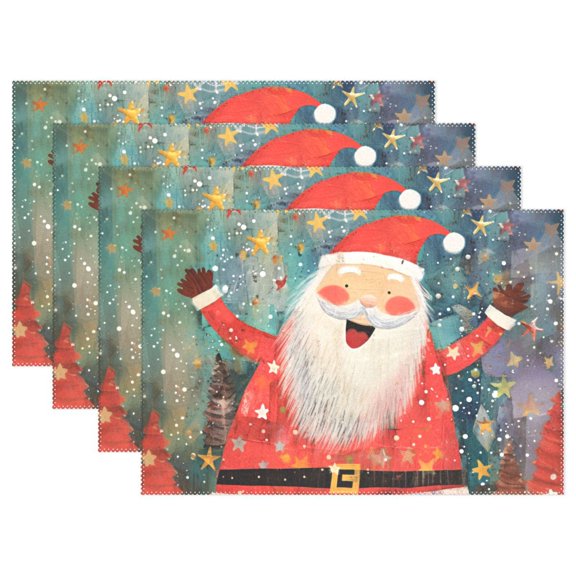 Cute Christmas Santa Claus 12×18 inch Placemats Heat Resistant Washable Foldable Rectangular Placemats Set Decoration Indoor Outdoor for Kitchen Dining Table 6PCs