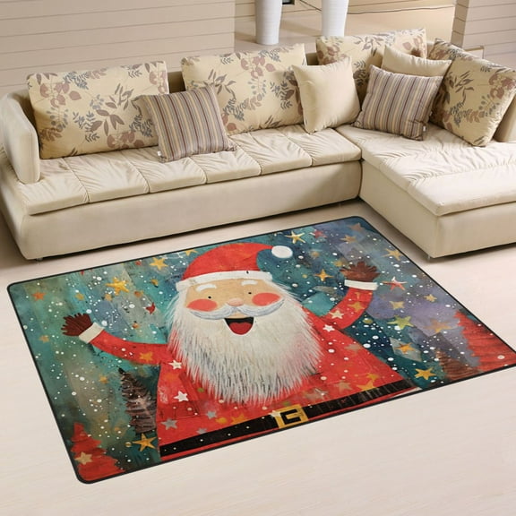 Cute Christmas Santa Claus Area Rug Washable Floor Carpet Mat 60 x 39 inch for Bedroom Living Room Kids Room Home Decor