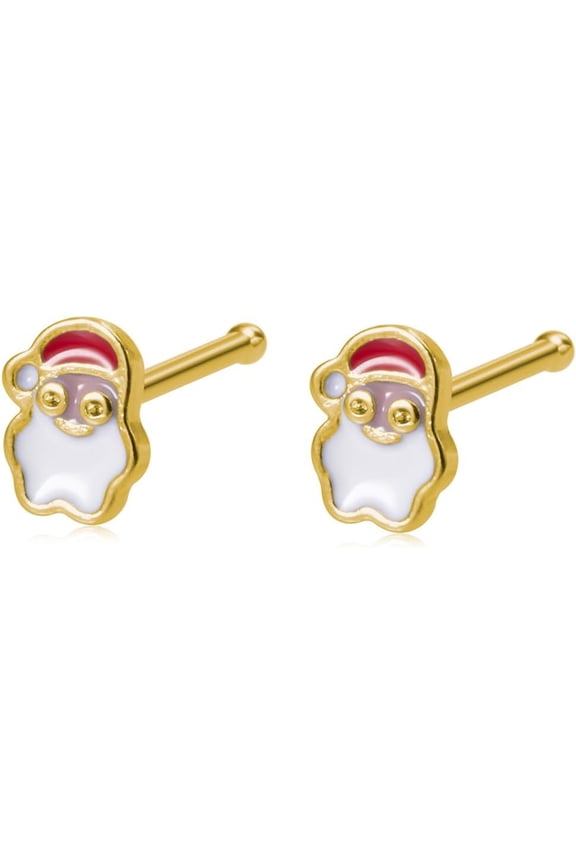 Cute Christmas Santa Claus Nose Rings Studs for Women Men 316L Surgical Stainless Steel Snowflake Deer Elk Enamel Bone Nose Piercing Ring Stud Fashion Jewelry Gifts 20G