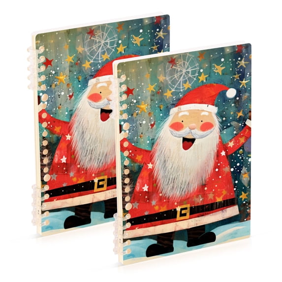 Cute Christmas Santa Claus Ring Binder Notebook Journey Note Diary College Ruled Spiral Notebook Study Loose Leaf Paper A5 60 Pages