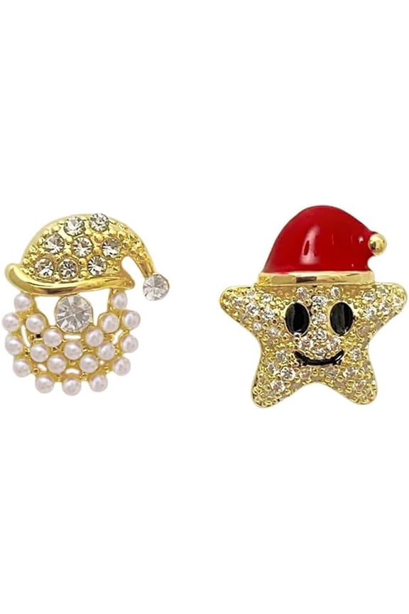 Cute Christmas Santa Claus Stud Earring Sterling Silver Post Crytal Cubic Zirconia Paved Star Smiling Face Shell Pearl Studs Earring Dainty Xmas Holiday Jewelry for Women Daughter Niece