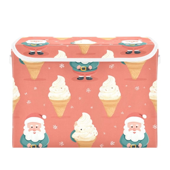 Cute Christmas Santa and Ice Cream Cone Foldable Storage Bins with Lids Handles Collapsible Storage Containers Tote Boxes 16.5 x 12.6 x 11.8 inches