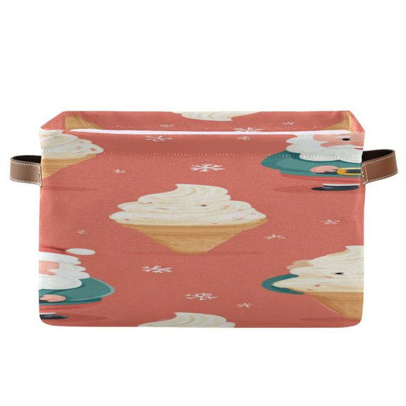 Cute Christmas Santa and Ice Cream Cone Square Storage Bins with Handles Collapsible Containing Box 1 Pack