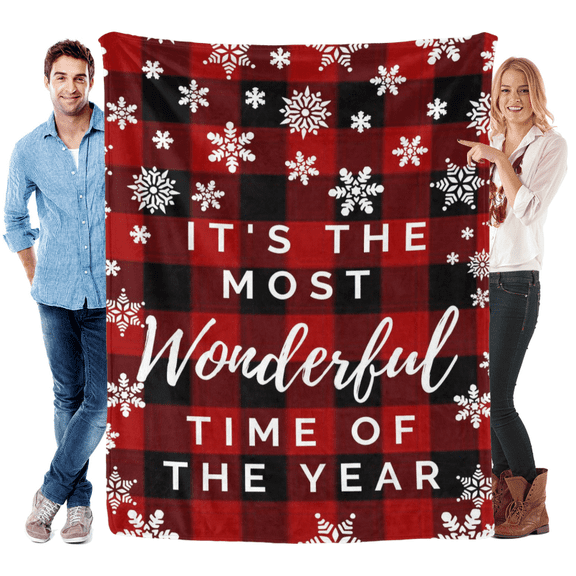 Cute Christmas Snowflakes Blanket Fuzzy Plaid Cozy Throws Blankets for Couch Red Bedding Sofa Xmas Flannel Blanket It's The Most Wonderful Time of The Year