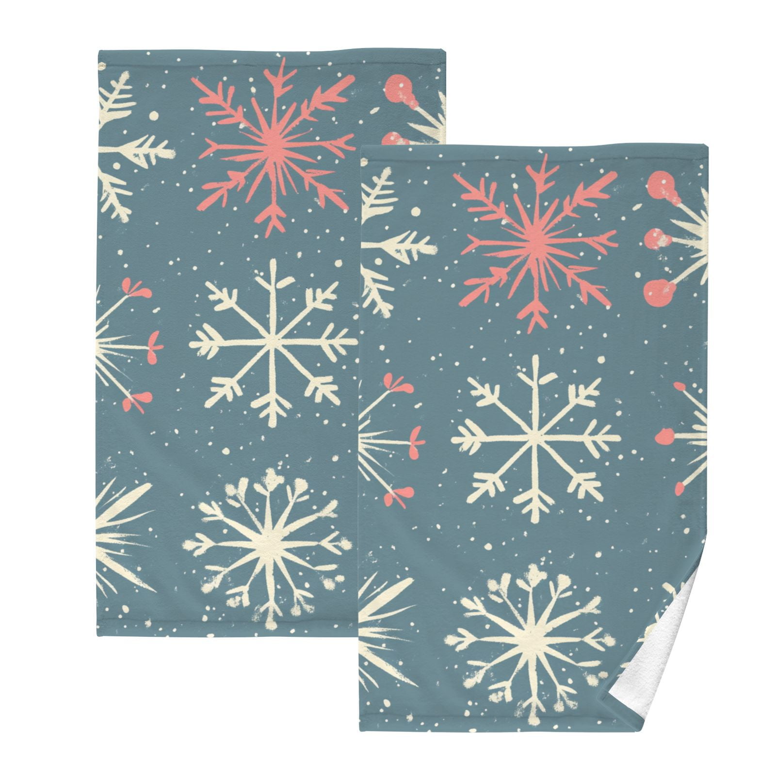 Cute Christmas Snowflakes Hand Towels Cotton Bath Towels Large Face Towels Absorbent for Bathroom 2 Packs