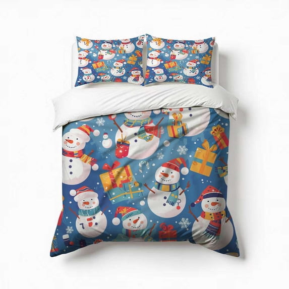 Cute Christmas Snowman Bedding Set 3 Pcs Soft Microfiber Quilt Cover For Bedroom Decor, Comforter Cover With 2 Pillowcase