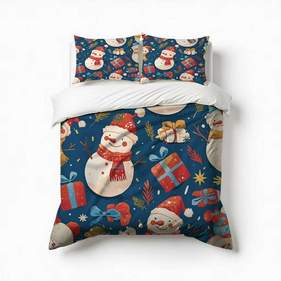 Cute Christmas Snowman Bedding Set 3 Pcs Soft Microfiber Quilt Cover For Bedroom Decor, Comforter Cover With 2 Pillowcase