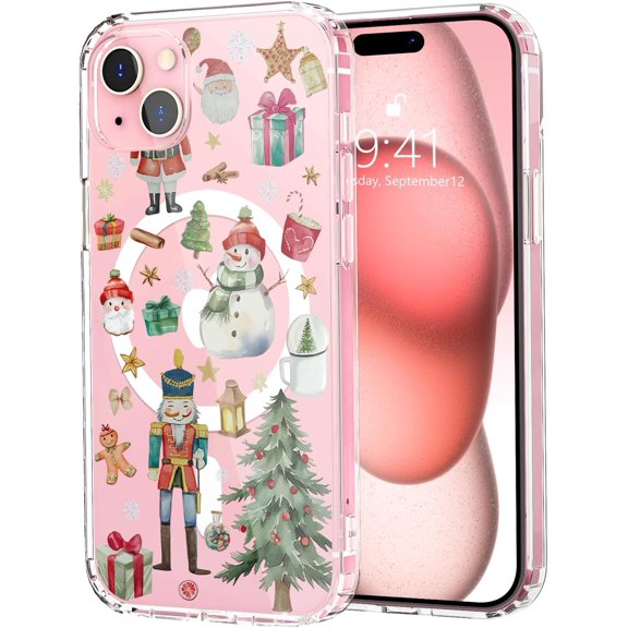 Cute Christmas Snowman Case for iPhone 14 Coquette Nutcracker Clear Phone Cover Compatible with Mag Safe WirelessPreppy Xmas Tree Shell Slim Protect Anti-Slip Women Girl