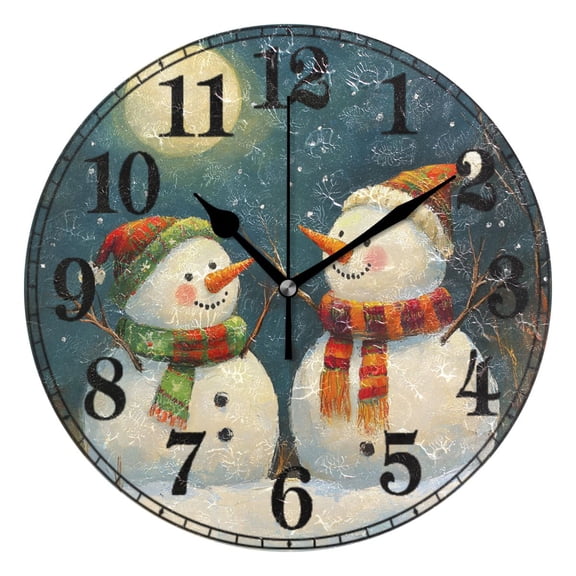 Cute Christmas Snowman in Winter Silent Wall Clock 10" Non-Ticking Battery Clock