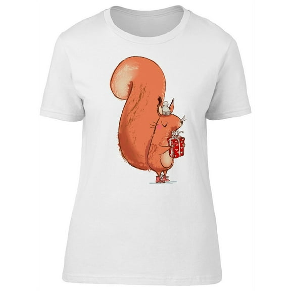 Cute Christmas Squirrel & Gift T-Shirt Women -Image by Shutterstock, Female XX-Large