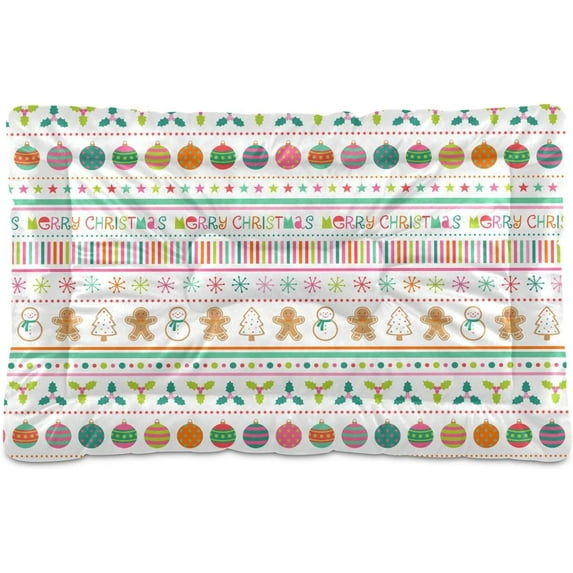 Cute Christmas Striped Personalized Dog Kennel Pad, Soft Dog Mattress, Non-Slip Bottom, 24" X 18" Machine Washable Pet Mat Home Decor