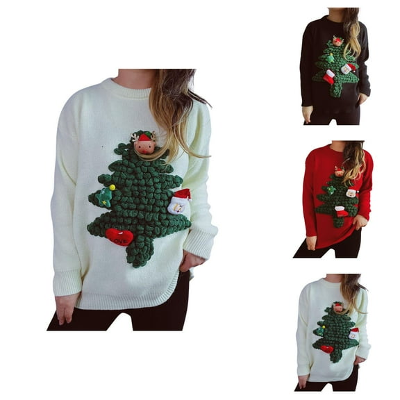 Cute Christmas Sweaters for Women 2025 Long Sleeve Crewneck 3D Christmas Tree Xmas Pullover Sweater Jumper Tops
