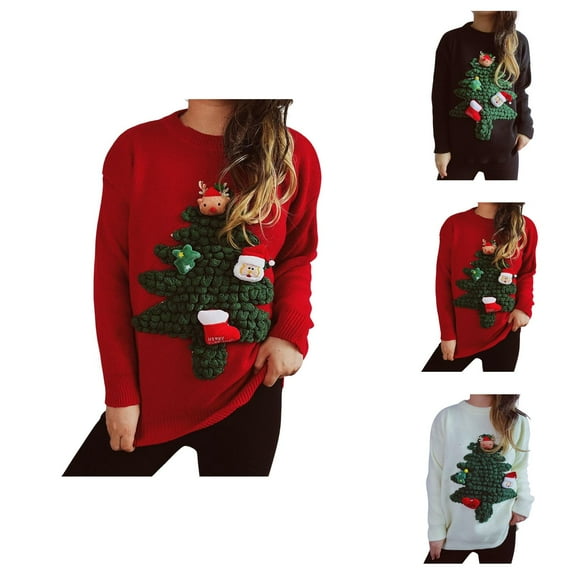 Cute Christmas Sweaters for Women 2025 Long Sleeve Crewneck 3D Christmas Tree Xmas Pullover Sweater Jumper Tops