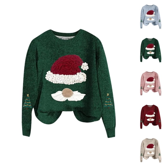 Cute Christmas Sweaters for Women 2025 Long Sleeve Crewneck Loose Xmas Santa Pullover Sweater Jumper Tops