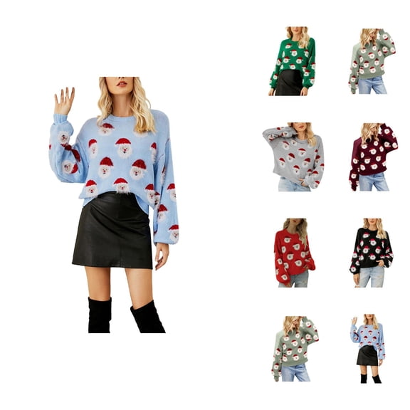 Cute Christmas Sweaters for Women 2025 Long Sleeve Crewneck Xmas Santa Knitted Pullover Sweater Jumper Tops
